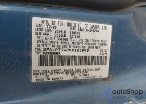 1997 Ford Crown Victoria Police Interceptor из США, поврежденный, VIN 2FALP71W2VX123995